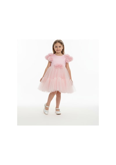 Miss Liva Kız Çocuk Çiçek Detaylı Kat Kat Tül Abiye Elbise Pembe 2-6 Yaş Pembe