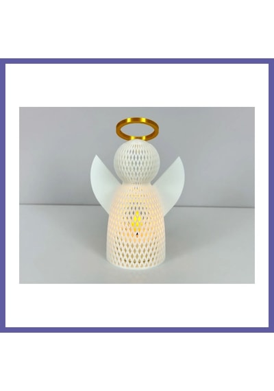 Bezos 3d Baskı File Dokulu Melek Tealight Mumluk 14,5 Cm Altın Haleli Dekoratif Fener Şamdan Masa Süsü Nıda