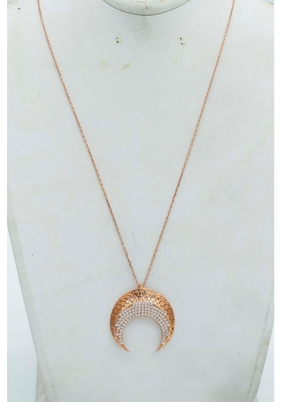 925 Ayar Bronz Renk Özgün Tasarım Gümüş Kolye (Hilal Model)