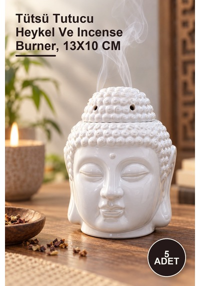 5 Adet Seramik Buda Büstü Buhurdanlık Tütsü Tutucu Heykel Ve Incense Burner, 13x10 Cm