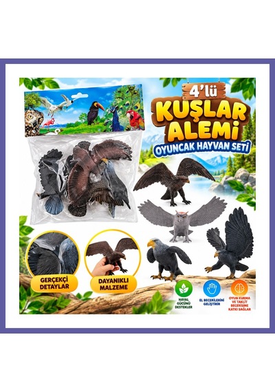 Bezos Dmn058-4 4lü Kuşlar Alemi Oyuncak Hayvan Seti Nıda