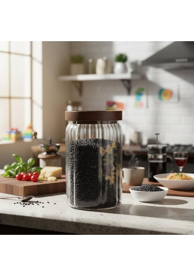Tr Akasya Kapaklı Çizgili Cam Kavanoz 750 Ml Hava Geçirmez, Modern Fitilli Tasarım Gıda Saklama Kabı Bakliya Diğer