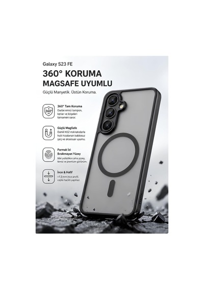 Samsung Galaxy S23 Fe İle Uyumlu Zore Sio Magsafe Manyetik Mat Arka Kapak Şok Emici Kaymaz Telefon Kılıfı Siyah