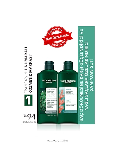 Yves Rocher Saç Dökülmesine Karşı Güçlendirici Ve Yağlı Saçlara Özel Arındırıcı Şampuan Seti-şampuan 300 Ml X 2