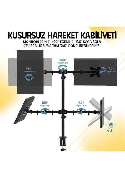 Ergoflex EF54 Steel Design 2 - 8 KG Quad Ekran Asansörlü 13'' - 27'' Monitör Standı