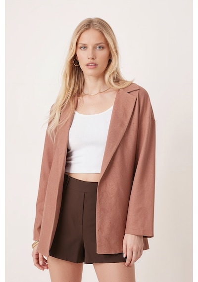 Armonika Kadın Camel Erkek Yaka Yanları Yırtmaçlı Oversize Ceket Arm-26k001009