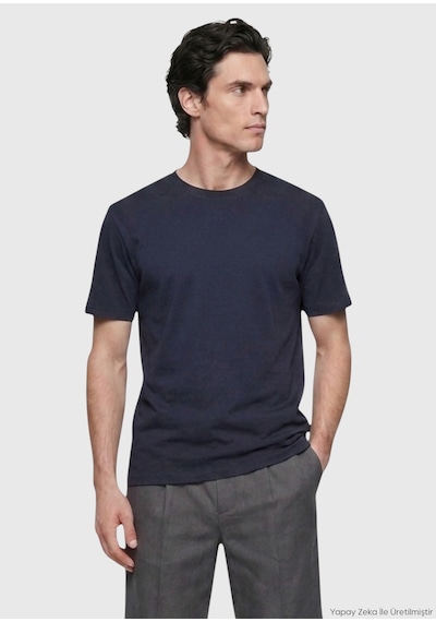 Ramsey Lacivert Düz Pamuk Karışımlı T-shirt