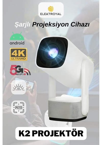K2 Şarjlı Projeksiyon Cihazı Android Bluetooth Ev Sineması Projektör-130968