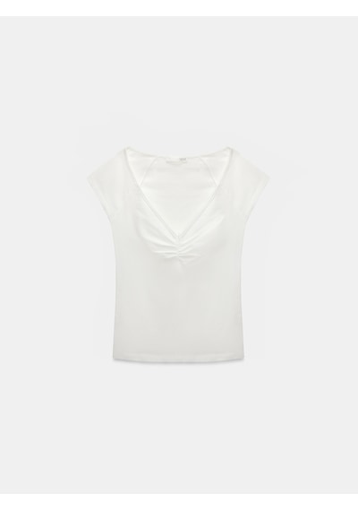 Dilvin 32843 Kısa Kollu Büzgülü T-shirt-beyaz