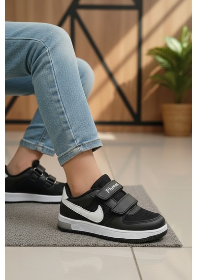 Enoch Çocuk Çift Cırt Cırtlı Ve Kontrast Detaylı Rahat Günlük Sneaker Spor Ayakkabı SİYAH-BEYAZ Enoch Çocuk Çift Cırt Cırtlı Ve Kontrast Detaylı Rahat Günlük Sneaker Spor Ayakkabı SİYAH-BEYAZ