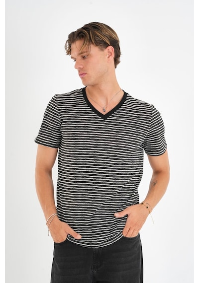 Alexander Gardi Alexandergardı V Yaka Çizgili T-shirt Siyah-Beyaz