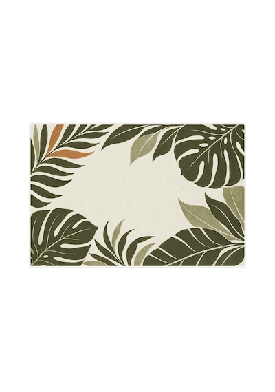 Kartela Halı Botanik Yaprak Desenli Banyo Paspası Zeytin Kaymaz Taban Makinede Yıkanabilir 50x75 Cm Yeşil Zeytin