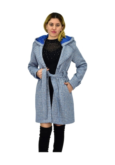 Kadın Pıtırcık Uzun Kaşe Kaban Bgl-st04122 Mavi