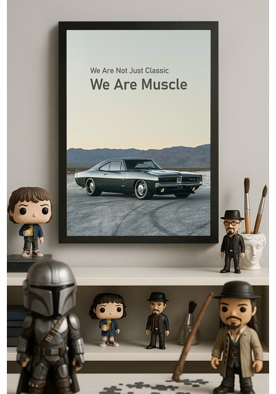 Dodge Charger Siyah Ahşap Çerçeveli Poster, Dekoratif Araba Duvar Tablosu