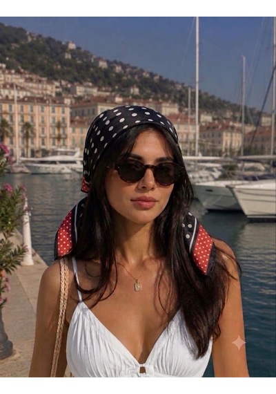 Trend Dokunuş Kadın 50-50 Saten Siyah-kırmızı Puantiyeli Fular Bandana Siyah - Kırmızı