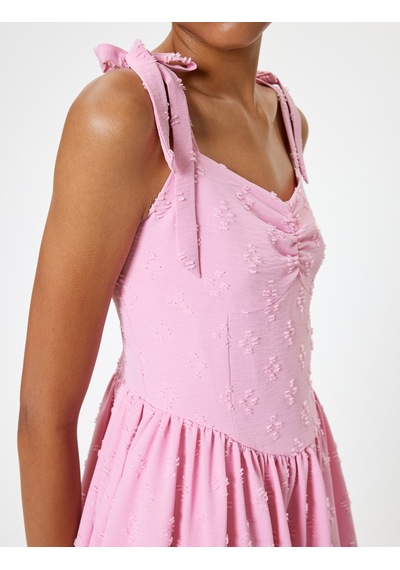 Koton Mini Elbise Askılı Poplin Gipeli V Yaka Slim Fit Pembe 4sal80020ıw Gül