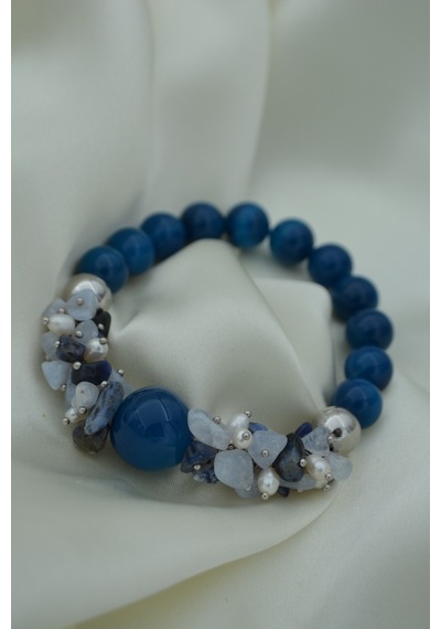 Stoneage Güzel Bayan Bileklik Ceyt Inci ve Lapis Lazuli Taşlı El Çok Renkli