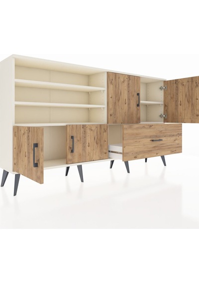 Arges Konsol 5 Raflı Tek Çekmeceli 4 Kapaklı 176x30x99 Aytaşı-çam Aytaşı-çam