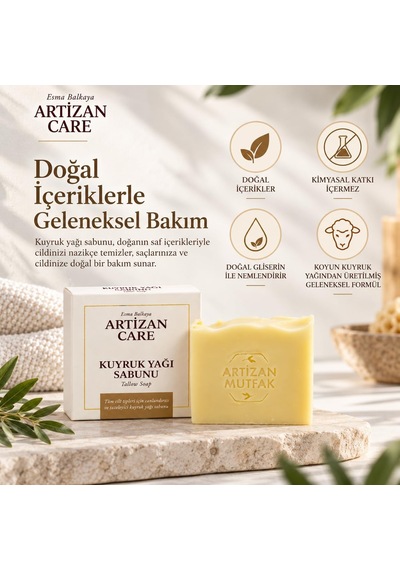 Artizan Care Kuyruk Yağı Sabunu 110 G El Yapımı Doğal Sabun Doğal Gliserin İçeren Saç, Yüz Ve V