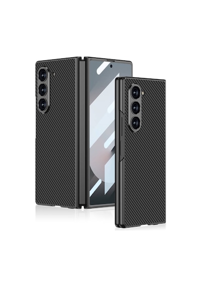 Galaxy Uyumlu Z Fold 6 Kılıf Karbon Fiber Tasarımlı Titanyum Metal Htstore Kıpta Caz Kapak