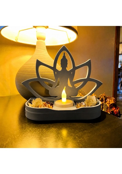 3d Baskı Lotus Buda Mumluk - Dekoratif Tealight Mumluk-gri Diğer