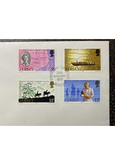 İngiliz Sömürge İngiltere İlk Gün Zarfı Ve Pulları Fdc Jersey'in İlk Kadın Doktoru Temalı Damgalı Tam Seri Jersey 1976, Dr Lilian Grandin'in Yıldönümü