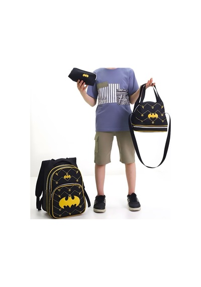 Erkek Çocuk 3 Lü Okul Çanta Seti Sırt Çantası, Beslenme Çantası Ve Kalemlik Siyah Batman