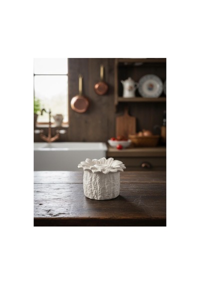 Rustic Ayçiçeği Kapaklı Tealight Mumluk, Özel Hediyelik Beyaz