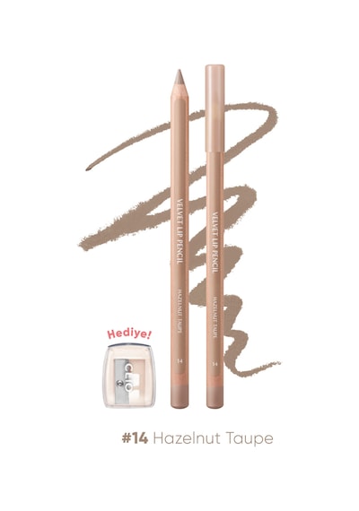 Kremsi Formüle Sahip Dudak Kalemi Ve Kalemtıraş Seti Clıo Velvet Lip Pencil Set 14 Hazelnut Taupe
