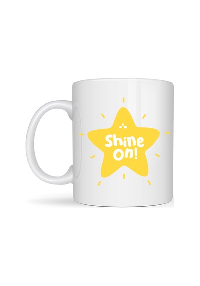 Shine On "parlamaya Devam Et" Yıldız Tasarımlı Porselen Kupa Model 155 Motivasyon Kupası Günlük Kullanım Düz Renkli