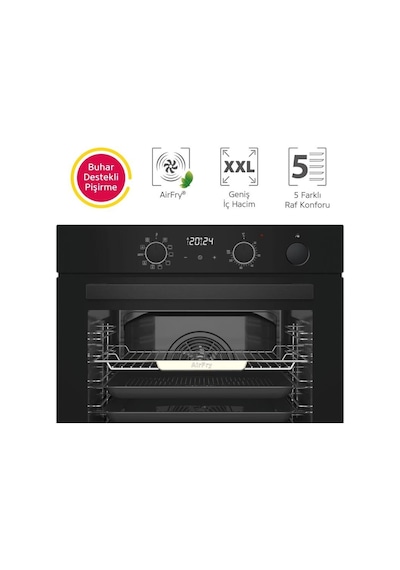 Simfer 8244 - 3750 - 8738 0+10 Fonksiyon Steam Master Siyah 3'lü Ankastre Set
