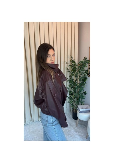 Meecy Zra Model Dik Yaka Yeni Sezon Deri Ceket Bordo Bordo