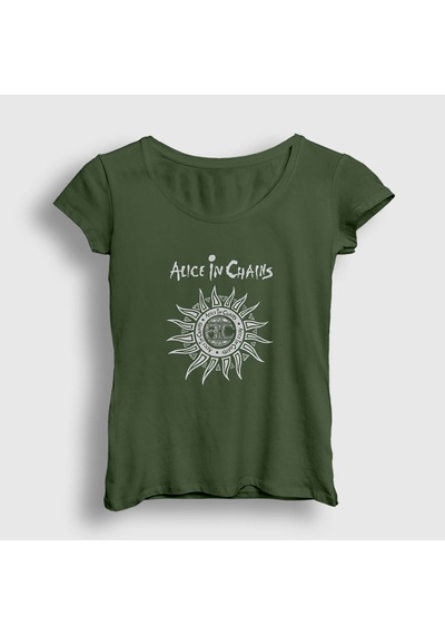 Presmono Kadın Gray Alice In Chains T-shirt Haki