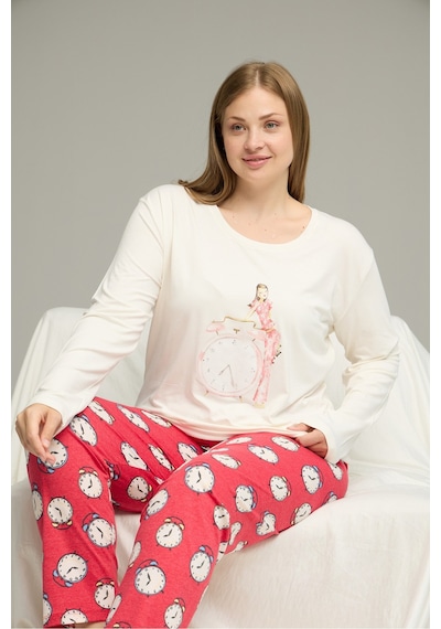 Siyah İnci Curve Büyük Beden Battal Boy Pamuklu Pijama Takım25240780 Ekru Siyah İnci Curve Büyük Beden Battal Boy Pamuklu Pijama Takım25240780 Ekru