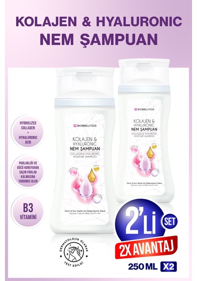 Kolajen & Hyaluronic Nem Şampuan 2x 250 Ml 2'li Set Tüm Saç Tipleri