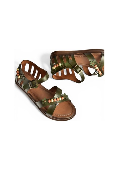 Fox Shoes Y390360203 Yeşil Hakiki Deri Kadın Sandalet