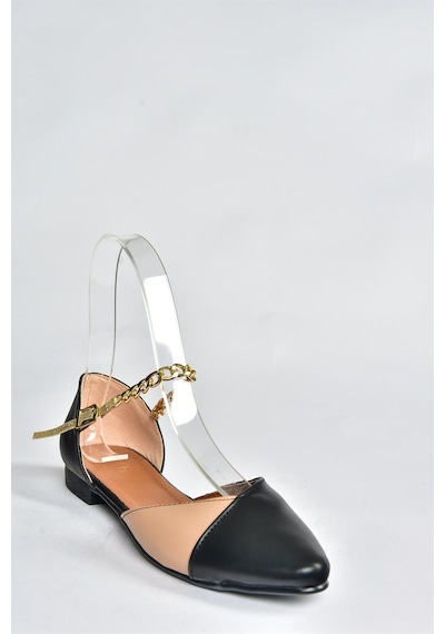 Fox Shoes Siyah/ten Zincir Detaylı Kadın Babet P726054509 Siyah