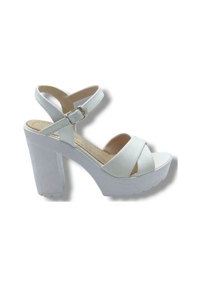 Selfie 4280-26 Cilt Çapraz Bant Platform Topuk Fashion Kadın Sandalet 11cm Beyaz