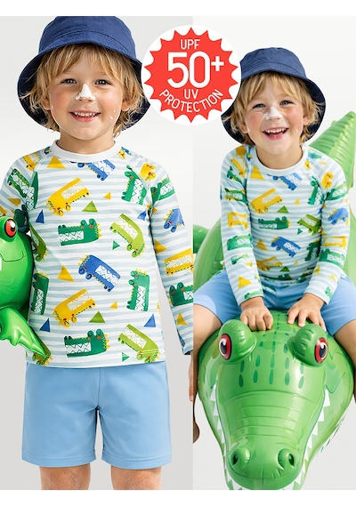 Denokids Uv Korumalı Timsah Erkek Çocuk Mayo T-shirt Renkli