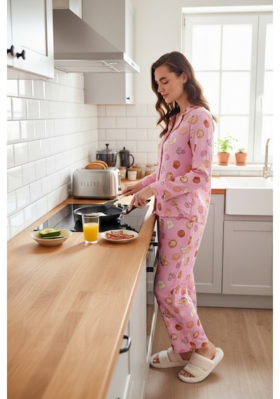 Lela Reguar Fit Yumuşak Dokulu Bayan Pijama Takımı 611Pt288Y Pembe