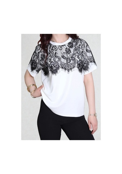 Fleurs Chic Yakası Dantel Detaylı Bluz Beyaz