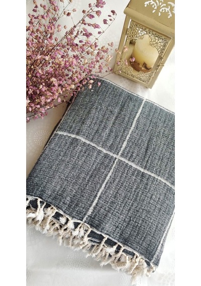Çizgili Çift Kişilik Organik Müslin Pike 185x220cm Oeko-tex Standard 100 Sertifikalı Antrasit