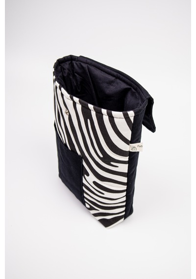 Kitap Defter Tablet Çantası Kanvas Zebra Desenli Organizer 25x30 Cm Kılıf
