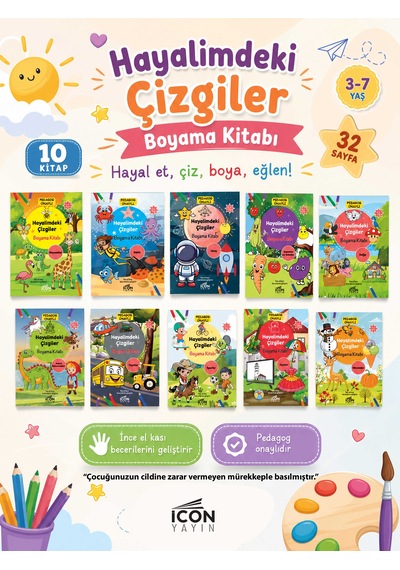 Hayalimdeki Çizgiler 10 Lu 32 Sayfa Boyama Kitabı