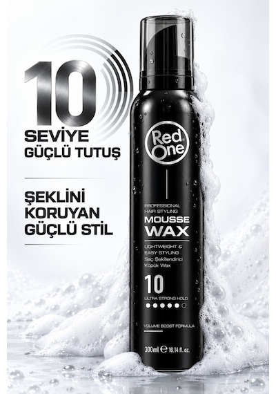 Redone Profesyonel Hair Styling Mousse Wax Ultra Strong Hold No:10 & Ultra Güçlü Tutuşlu Köpük Wax 300 Ml