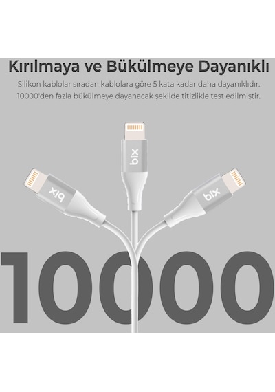 Bix BXSC1CL 60 W Type-C Lightning Silikon Şarj Data Kablosu Beyaz