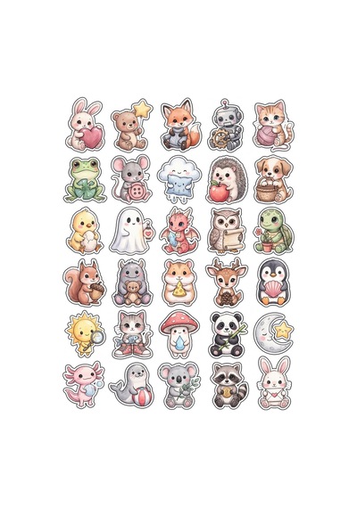 Sevimli Hayvanlar Chibi Sticker Seti 150 Adet - 5'li Mega Paket - Laptop Defter Ajanda Etiketi Çok Renkli