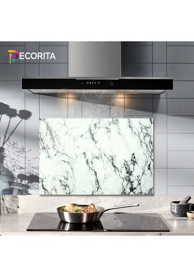 Decorıta Cam Ocak Arkası Koruyucu | Beyaz Mermer Görünümlü Decorıta Cam Ocak Arkası Koruyucu | Beyaz Mermer Görünümlü