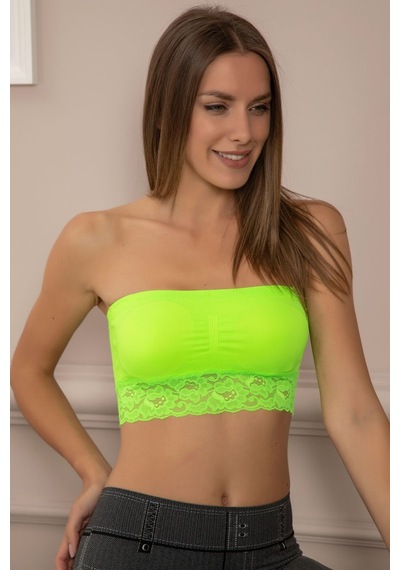 Siyah İnci Kadın Çiçeği Pedli Dikişsiz Dantelli Seamless Bondeo Neon Yeşil