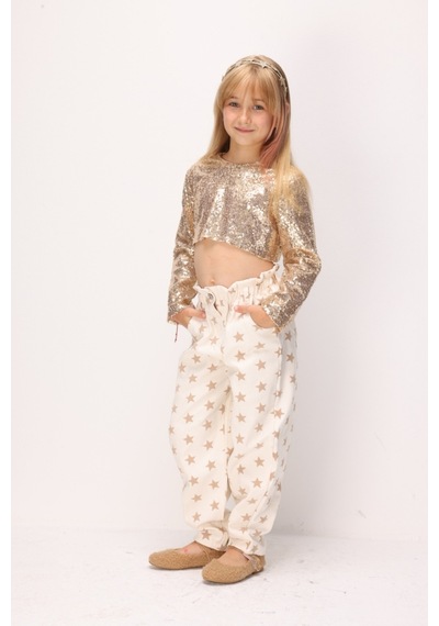 Le Mabelle Bej Yıldız Desenli Kız Çocuk Gabardin Pantolon - Prunella Bej